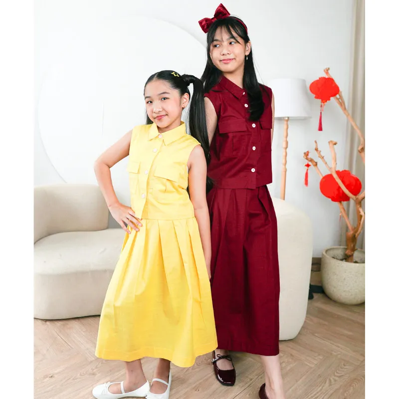 QUEENKIDS - Henny Oneset - Setelan Atasan Rok Panjang Anak Perempuan Setelan Imlek Anak Perempuan