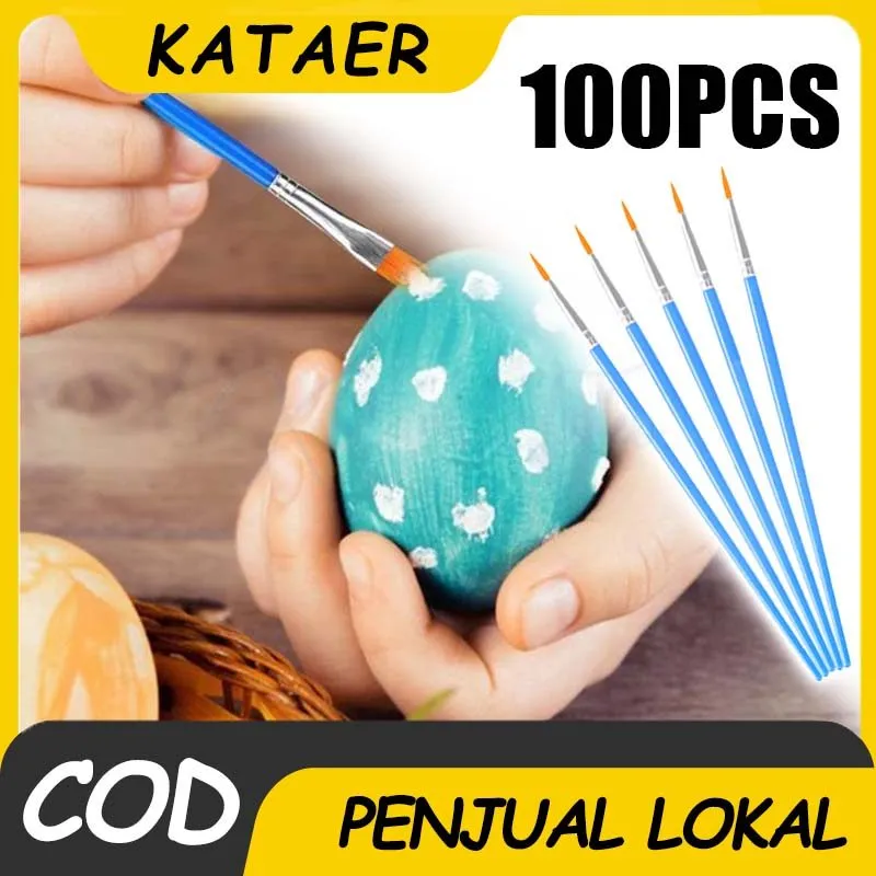 100pcs Kuas Artist Paint Brush Bulu Nilon untuk Cat Akrilik Minyak dan Air Set Lengkap