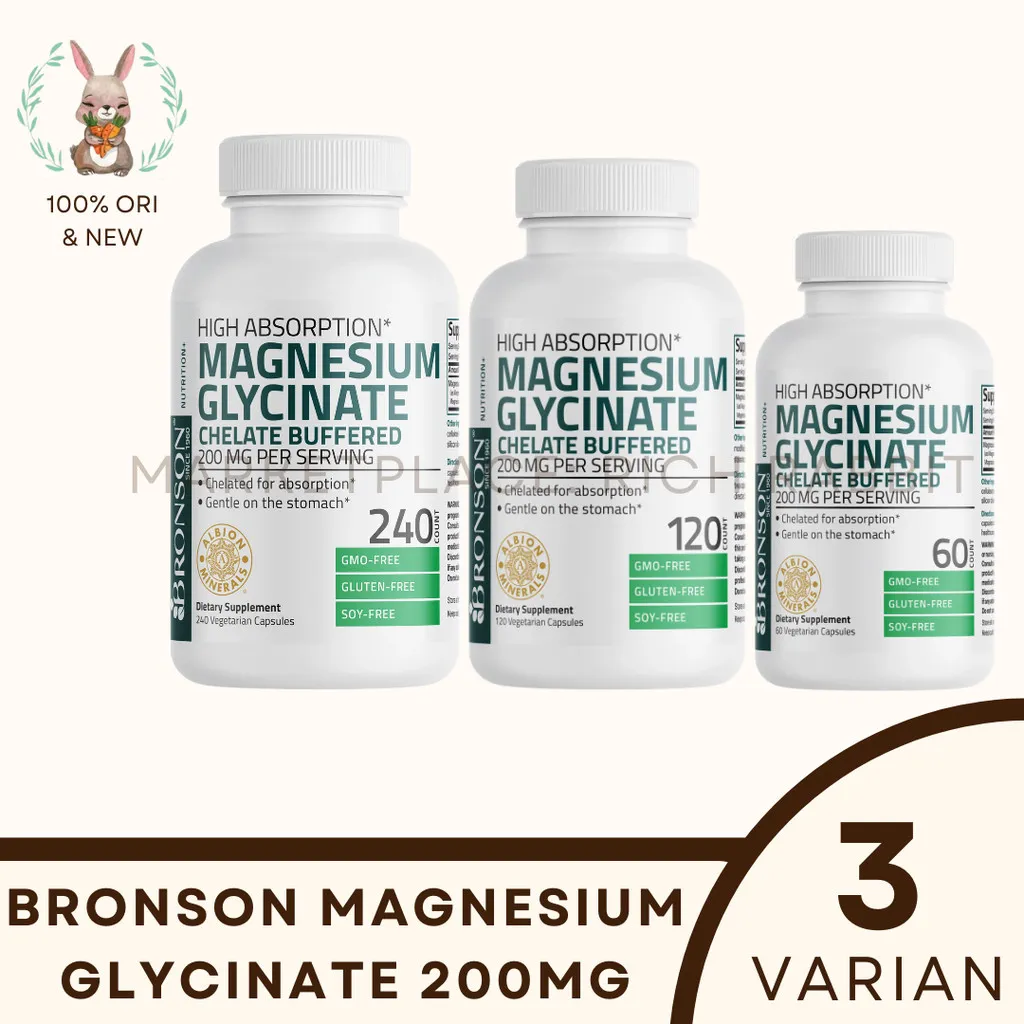Bronson Magnesium Glycinate 200MG Relaksasi Insomnia Sleep Suplemen ORI USA 60 120 240 Capsule Kapsul