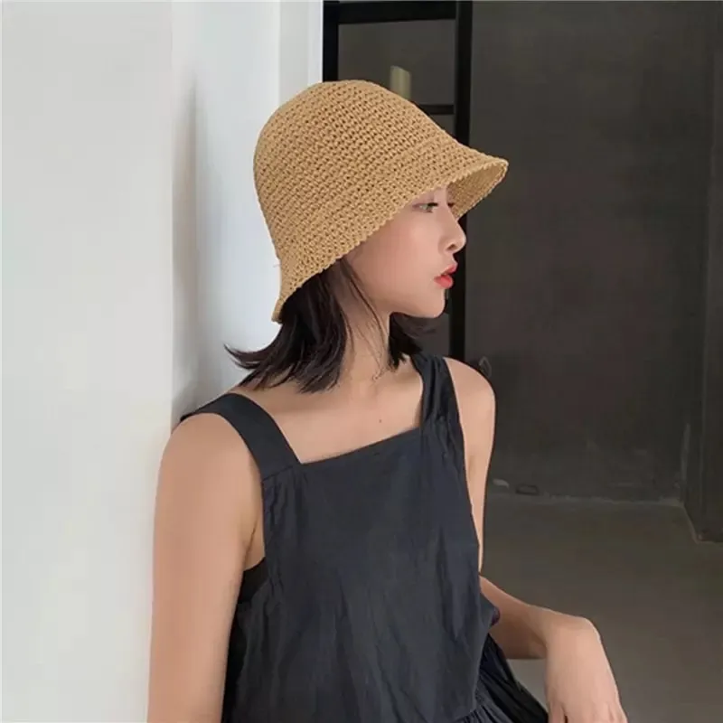Straw Bucket Hat | Crochet Hats Import korean straw hat bucket hat rajut jerami
