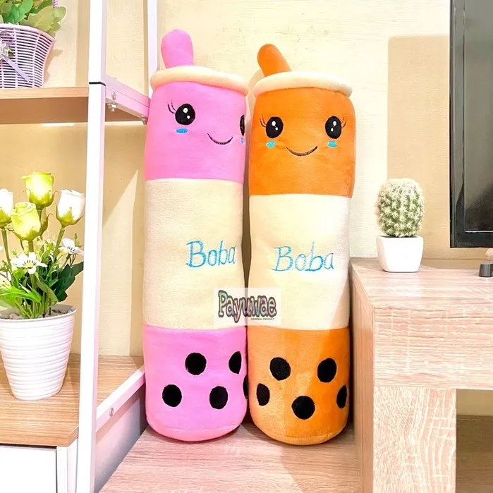 Guling Boneka Boba Milk Tea Kain Halus Tinggi 60cm Produk Terlaris Isi Empuk Sangat Nyaman Digunakan Anak