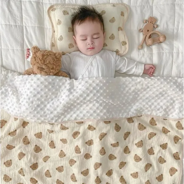 Selimut Dot Bayi Bamboo Bubble 100x110cm / Selimut Bayi Korea Minky Stitches Cotton Dot Muslin Jepang Bamboo / Newborn Infant Baby Cotton Muslin Blanket Baby CBKS VC