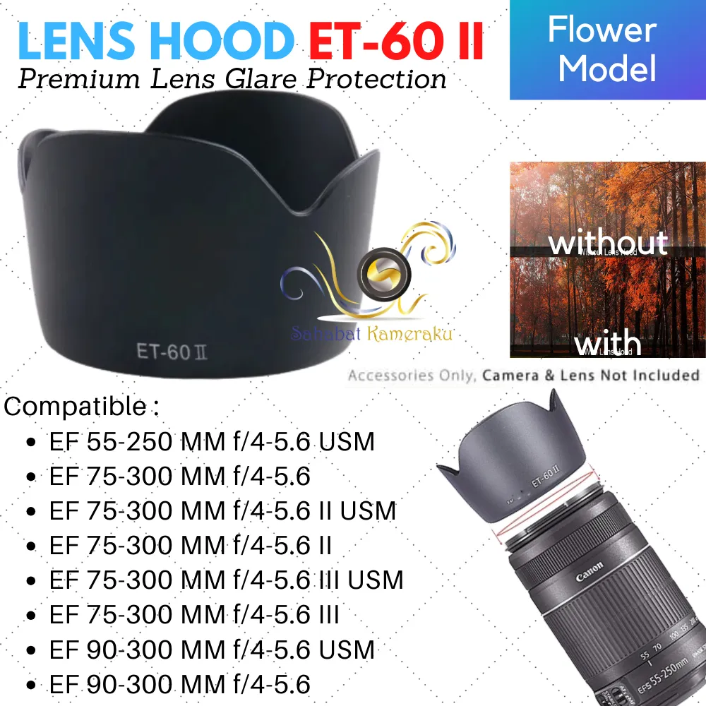 Lens Hood Canon ET-60 Canon ef 75-300mm 55-250mm ET60 bulat ET60ii flower