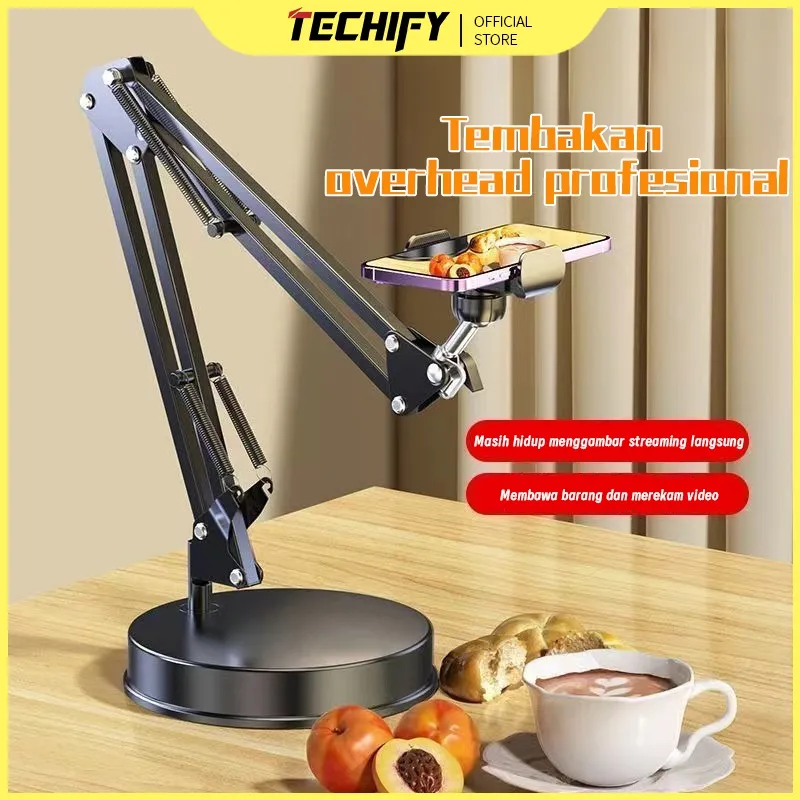 [TECHIFY] Holder Ponsel Profesional untuk Pengambilan Foto Overhead, Cantilever Bracket untuk Pengambilan Foto dan Perekaman Video, Stand Multifungsi untuk Streaming Langsung di Meja, Tripod Lipat yang Dapat Disesuaikan untuk Tablet