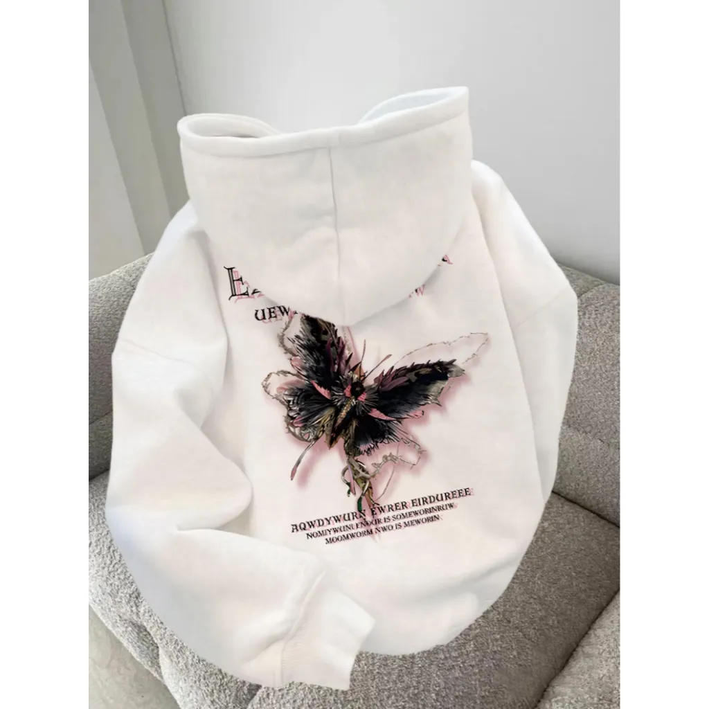 Forteid Oversize Hoodie Wanita Korean Style Oversize Hoodie Sweater (cetakan huruf kupu-kupu) Baju Wanita Kekinian/Baju Wanita/Switer Wanita Hoodie Korean Style Sweater Oversize Wanita Cewek Aesthetic Sweater Oversized