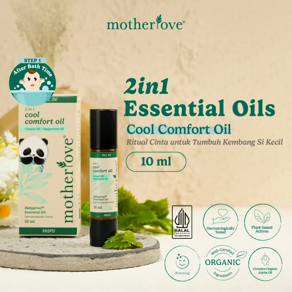 Motherlove Cool Comfort Oil 10 ml - Organik Essential Oil Menghangatkan dan Meredakan Batuk Pilek - Kombinasi Cajuput dan Peppermint