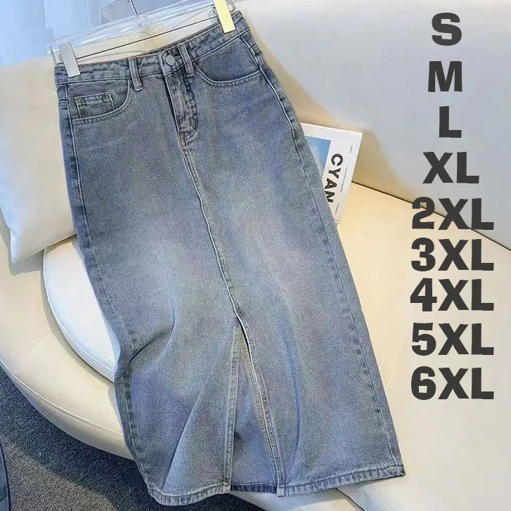 boll.id Bigsize Jumbo — Rok Jeans Panjang Rok Span Korean Style Wanita Jumbo  S-6XL Rok Jeans Span 7 8 Highwaist Biru Retro Skirt  Fashion Wanita Denim Rok Midi Skirt Kekinian Rok Jeans