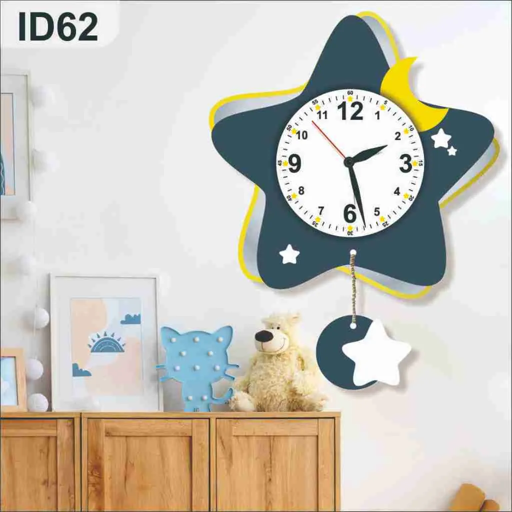HIASAN DINDING JAM UKIR BINTANG BULAN MINIMALIS LUCU ESTETIK WALL DECOR RUANG TENGAH KAMAR ANAK ID62