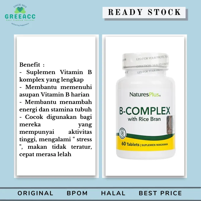 Nature's Plus Natures Plus B Complex Vitamin B Kompleks 60 Tab Suplemen BPOM Original
