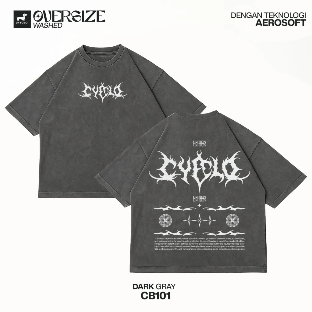 CYFCLO Kaos Oversized Wash Boxy Unisex Katun 20s Tebal, Lembut, Anti Gerah | CB101-Cyfclo Limitless