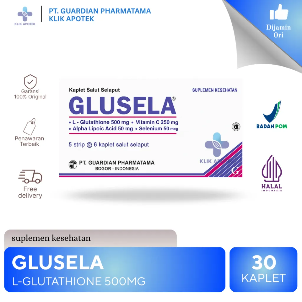 GLUSELA L GLUTATHIONE 500MG | Suplemen Pencerah Kulit Lebih Maksimal dengan Vitamin C, Zinc dan ALA