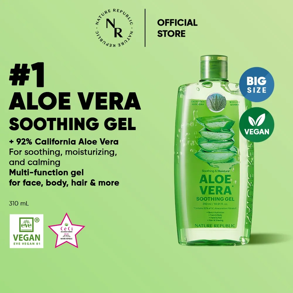 [PO] NATURE REPUBLIC Aloe Vera 92% Soothing & Moisture Gel 310ml ED 08.2026 | Face & Body Gel Multifungsi Menghidrasi & Menenagkan Kulit Kemerahan atau Iritasi (Botol)