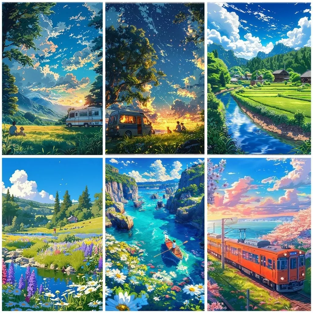 Paint By Number Ghibli Aesthetic Sudah Terpasang Bingkai DIY Lukisan Painting Kit Canvas 30x40cm