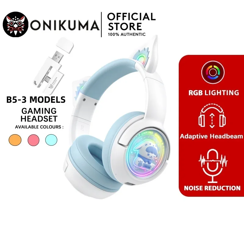 [Free ST-1 Headsets Stand] ONIKUMA B5 Wireless Gaming Headphone HIFI Kualitas Suara RGB All-inclusive Telinga Kucing Yang Lucu Mikrofon Internal Earphone Kabin Ruang Angkasa