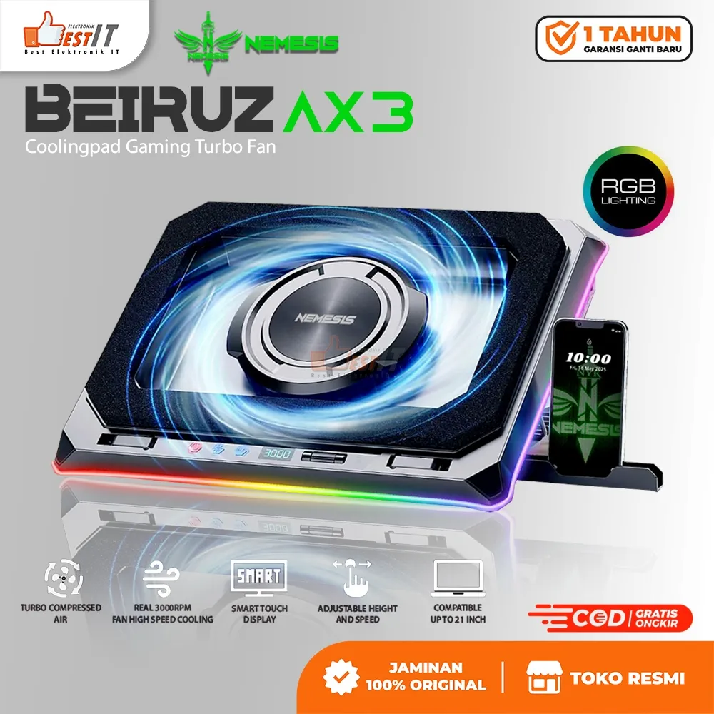 CoolingPad Gaming Turbo Air Compressed Up To 21 Inch Laptop BEIRUZ AX3 COOLING PAD RGB