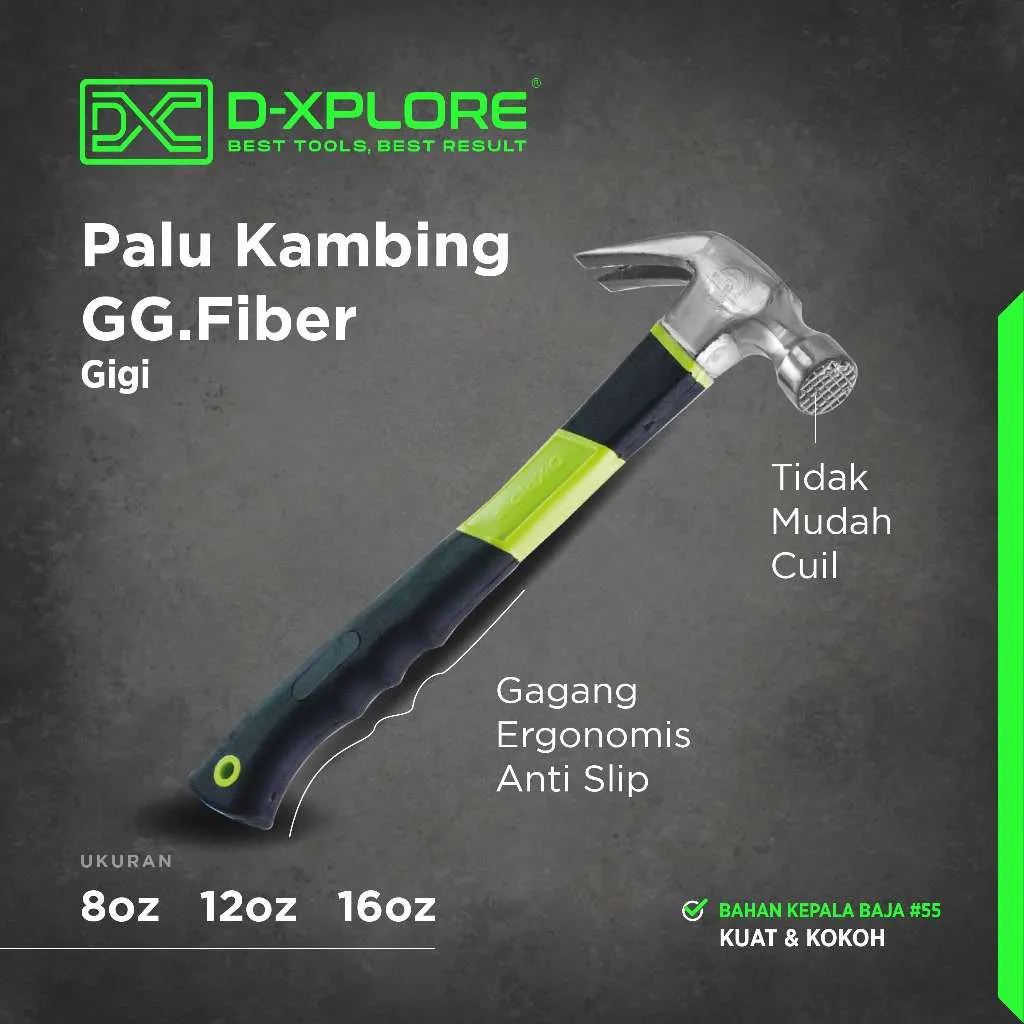 PALU KAMBING 8oz 12oz 16oz GG FIBER MINI / CLAW HAMMER / ALAT PERKAKAS BAJA D-XPLORE