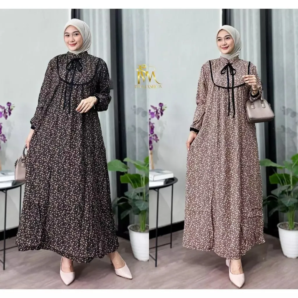 Gamis Rayon Motif Bunga Kekinian | Gamis Rayon Premium | Gamis Tali Terbaru