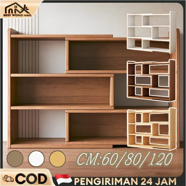 Rak Buku Organizer Rak Pajangan Portable Rak Multifungsi Minimalis Lemari Buku Rak Dapat Disesuaikan 60/80/120CM