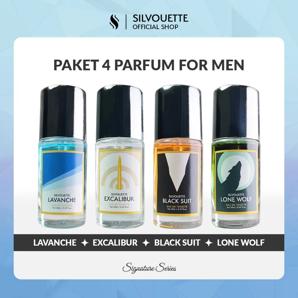 [PAKET TESTER 4 Parfum EDT] Silvouette Men Signature Series | Parfume Pria Eau de Toilette 4 x 20ml