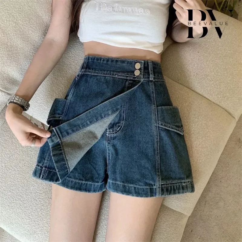 [Beevalue] Celana Skort Rok Jeans Pendek Wanita Highwaist Side Pocket Bahan Premium | Skort Jeans Cargo Street Wear Korean Style (BV609)