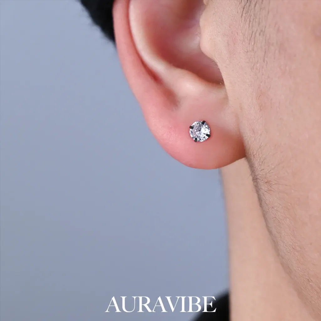 AURAVIBE Anting pria Desain khusus kemewahan ringan canggih Serbaguna zirkon empat cakar anting