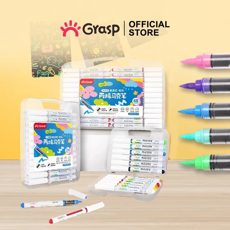 GRASP Marker Acrylic Brush Pen 12/24/36/48 Warna Spidol Akrilik Lentur MW003