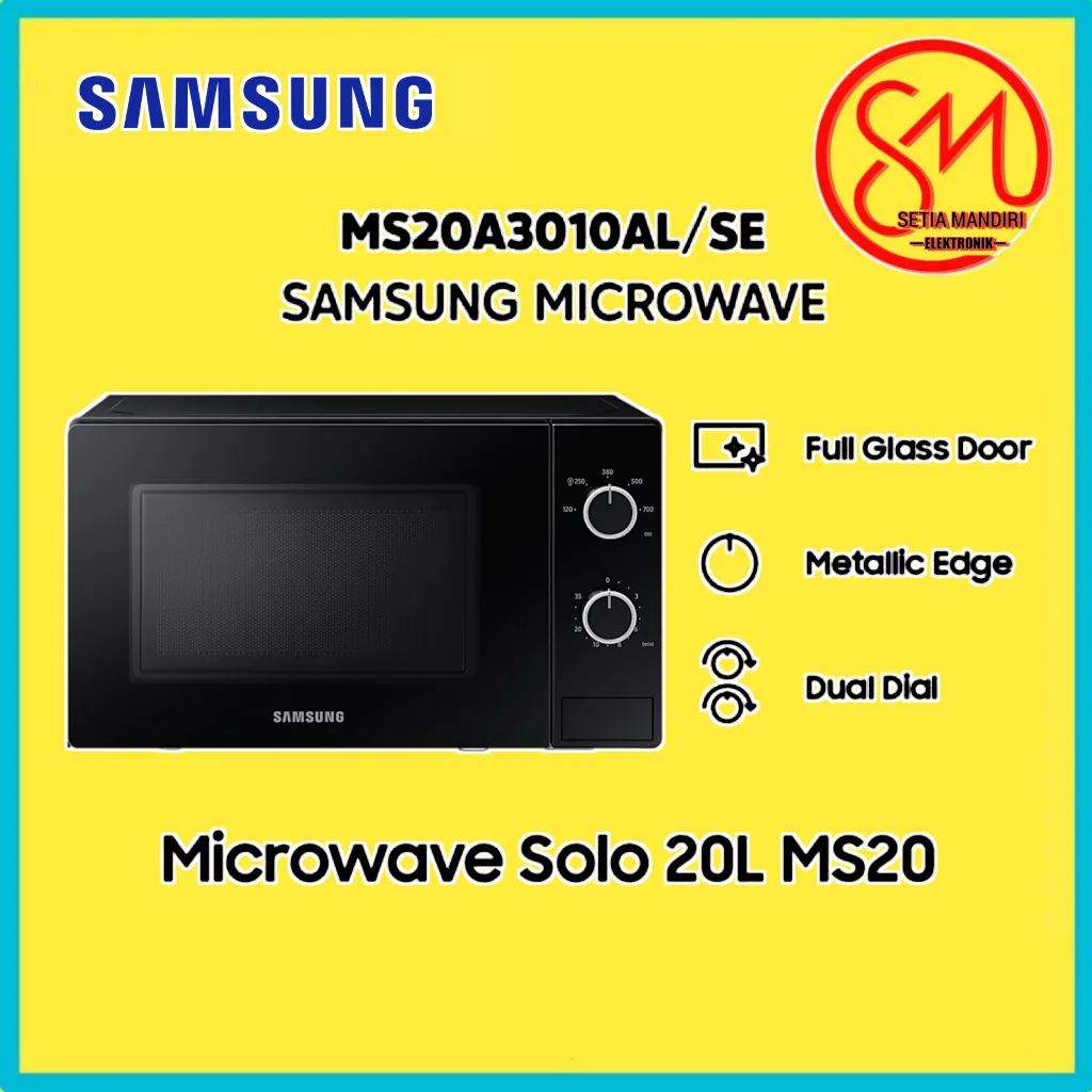 SAMSUNG Microwave Oven Solo Full Glass Door 20 L - MS20A3010AL/SE