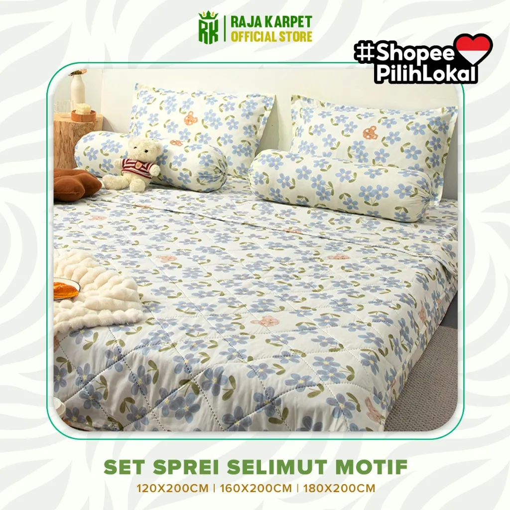 RAJA KARPET - Set Bedcover Sprei Sarung Bantal dan Guling / Bed Cover Set Seprei 120 160 180x200cm / Selimut Spre Halus