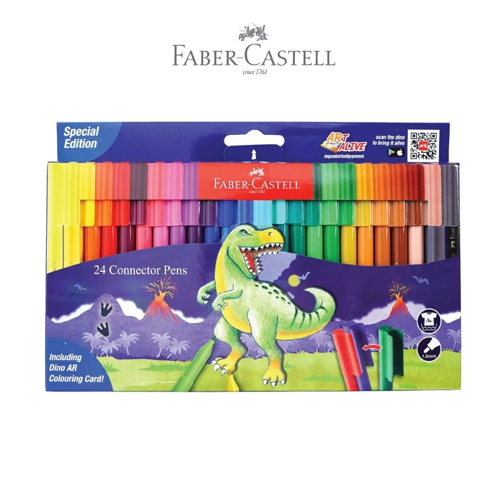Faber-Castell Connector Pen Spidol Warna set 24 - Dino Spesial Edition