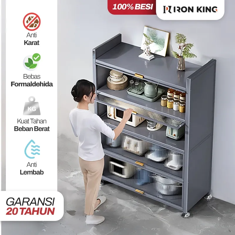 Iron King Lemari Rak Dapur Besi Baja Minimalis Tertutup Serbaguna Tebal Kokoh Anti Debu Dan Jamur
