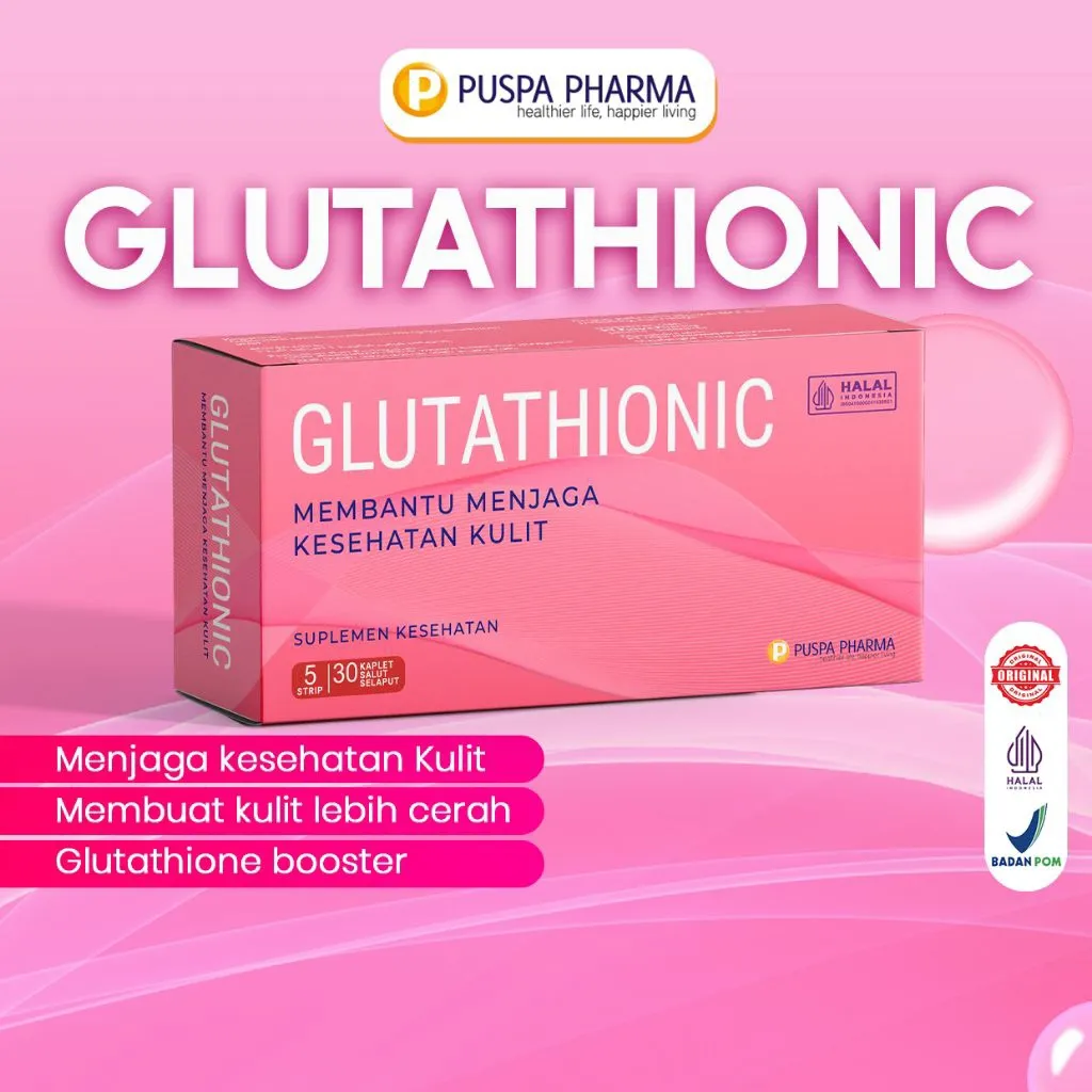 PUSPA GLUTATHIONIC - L Glutathione Reduce 500mg Plus Vit Booster - Suplementasi untuk kesehatan dan kecerahan kulit - 30 kaplet/Box