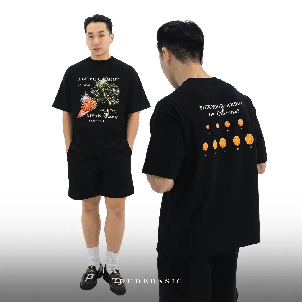 RUDEBASIC - Carrot Oversized Tee | Heavy Weight | Kaos Oversize | Kaos Hitam Pria