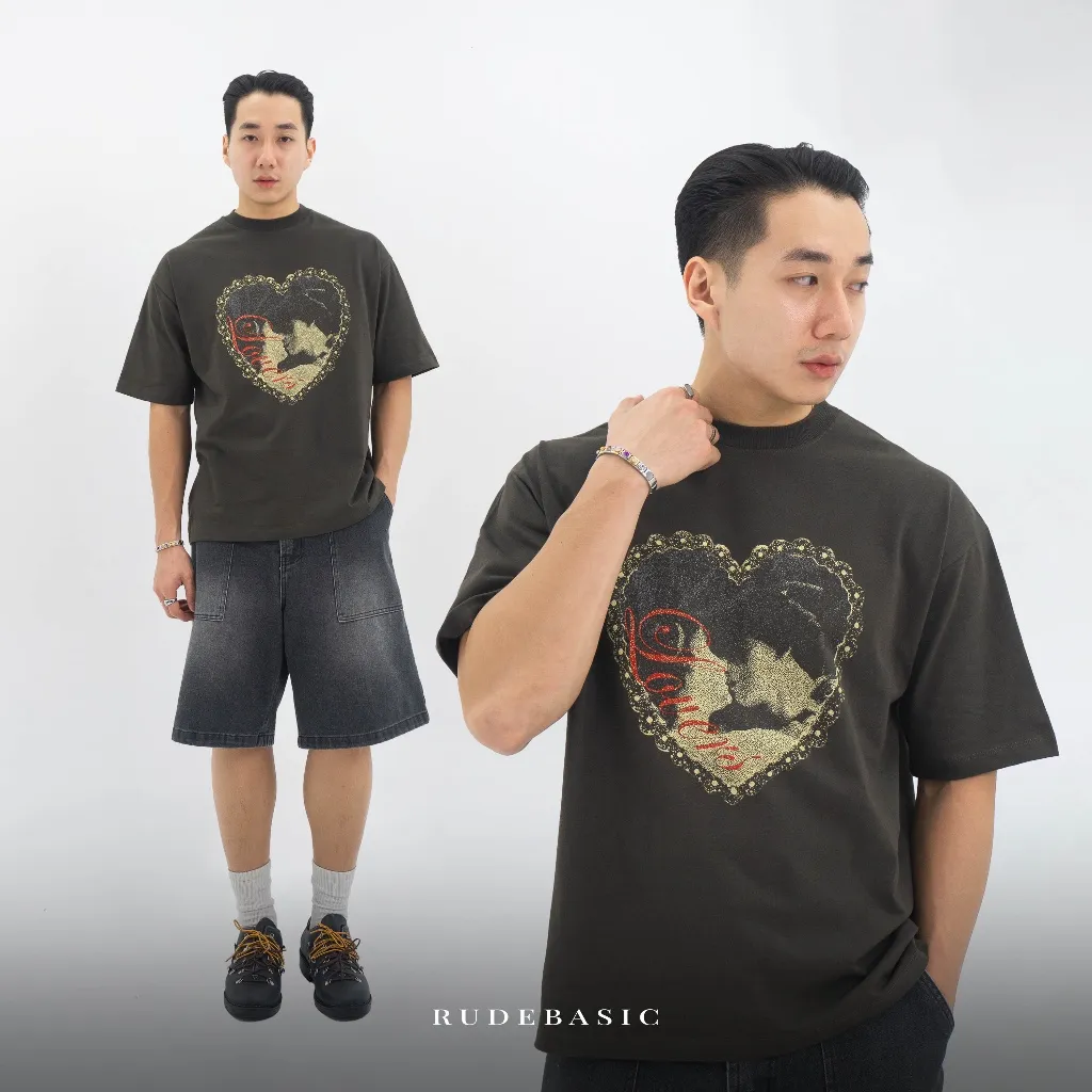RUDEBASIC - Lovers Oversized Tee | Cotton Heavy Weight | Kaos Oversize | Kaos Abu Pria | Kaos Graphic