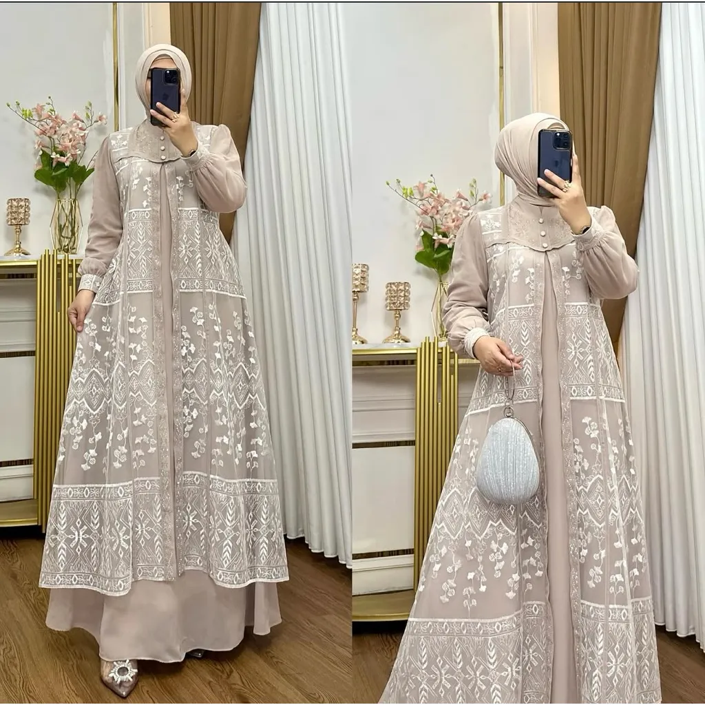 Gamis lebaran 2026 ceruty mix brukat aplikasi payet/gamis mewah pesta kondangan pernikahan SELINA dress