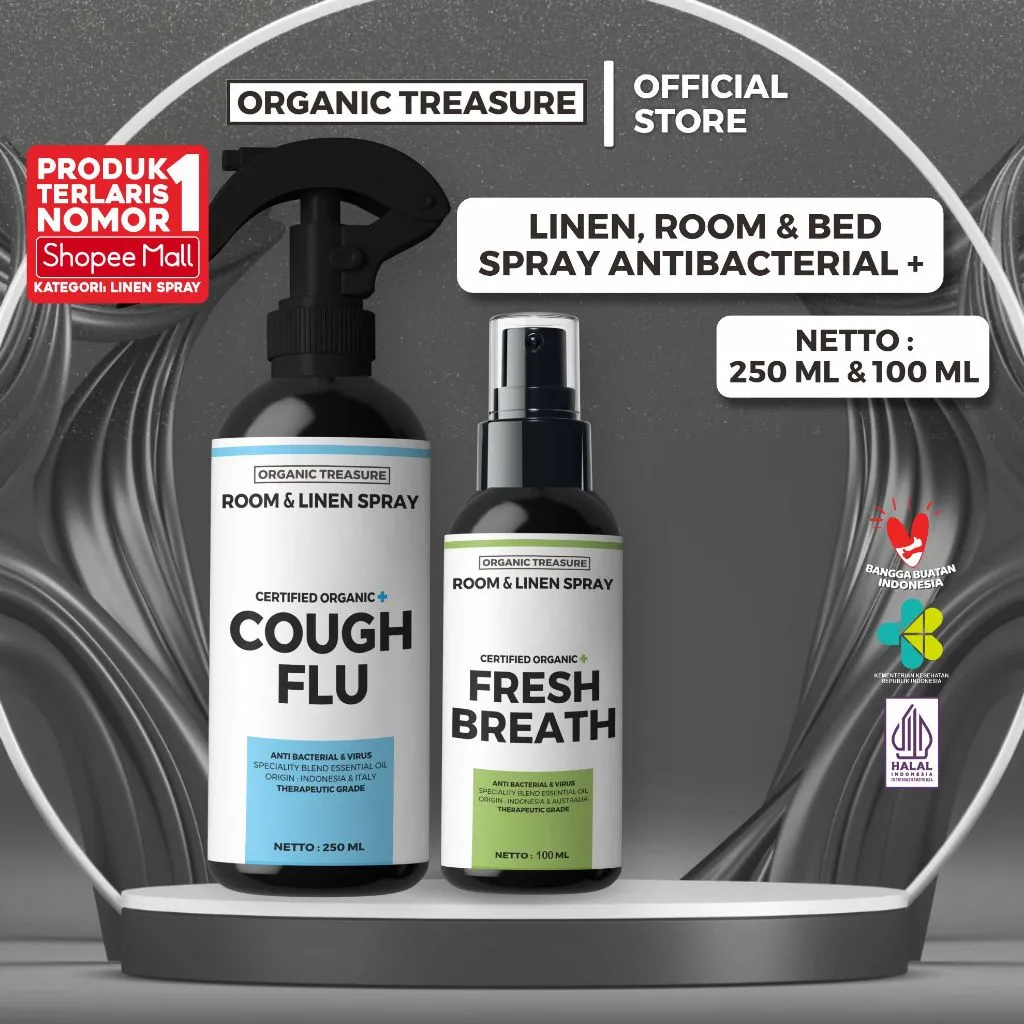 ORGANIC TREASURE - Premium Linen Spray, Room Spray, Bed Spray Antibacterial with Essential Oil Grade+