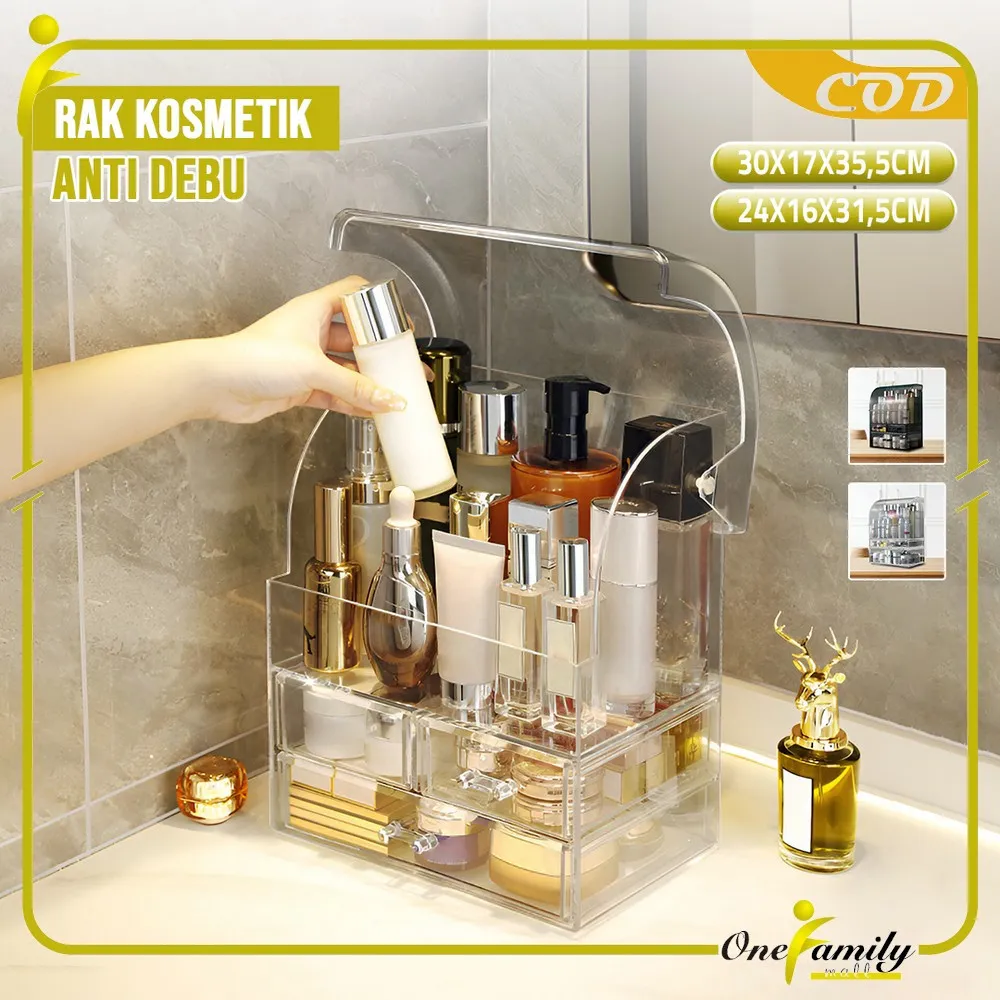 ONE-K132 Rak Kosmetik Dengan Laci Anti Debu Tempat Make Up Skincare Rak Akrilik Multifungsi / Tempat Penyimpanan Dengan Tutup Acrylic Storage Organizer Drawer Cosmetic