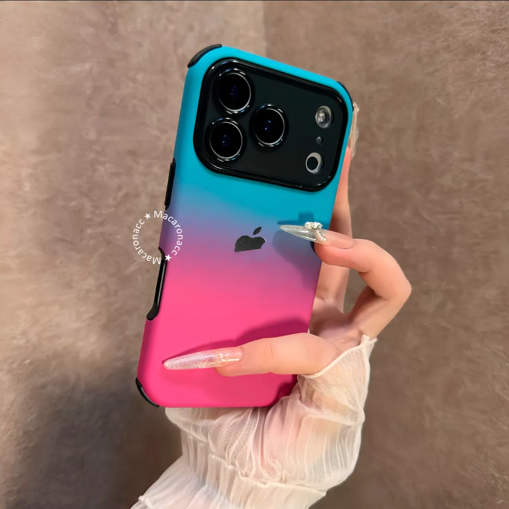 With Sticker Logo - Two gradient Colorful With AntiCrack Protection - Hardcase/ Case Hp Compatible For IPhone X Xs Xr 11 12 13 14 15 16 17 17Air Plus Pro Max Casing Full Cover Anti Drop Pelindung Handphone RCI562