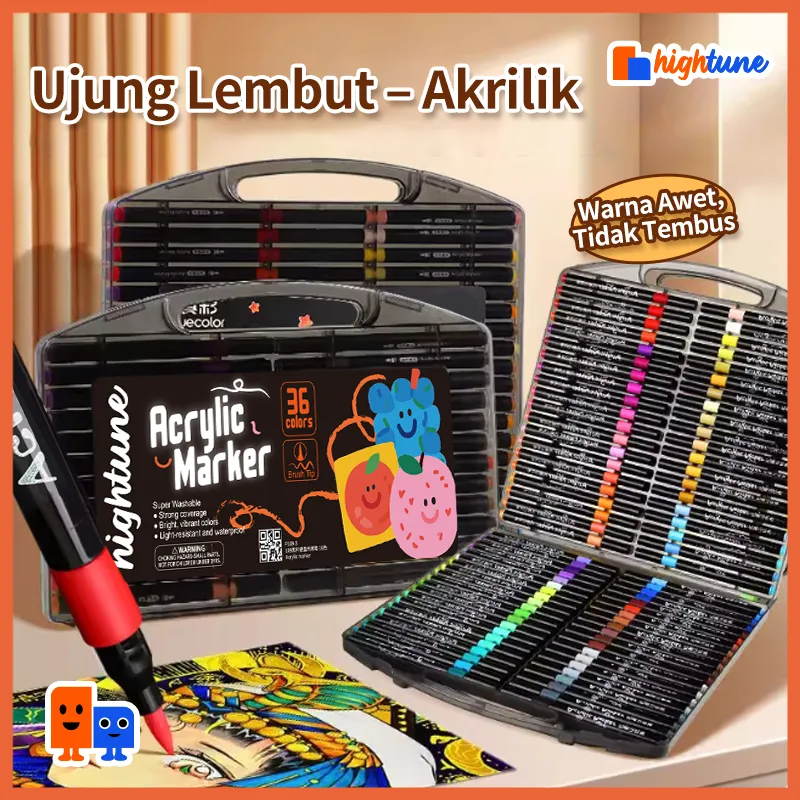 HIGHTUNE Spidol Acrylic Marker 80 Warna (Soft Tip) Washable untuk Anak Packaging Kotak Plastik Keras