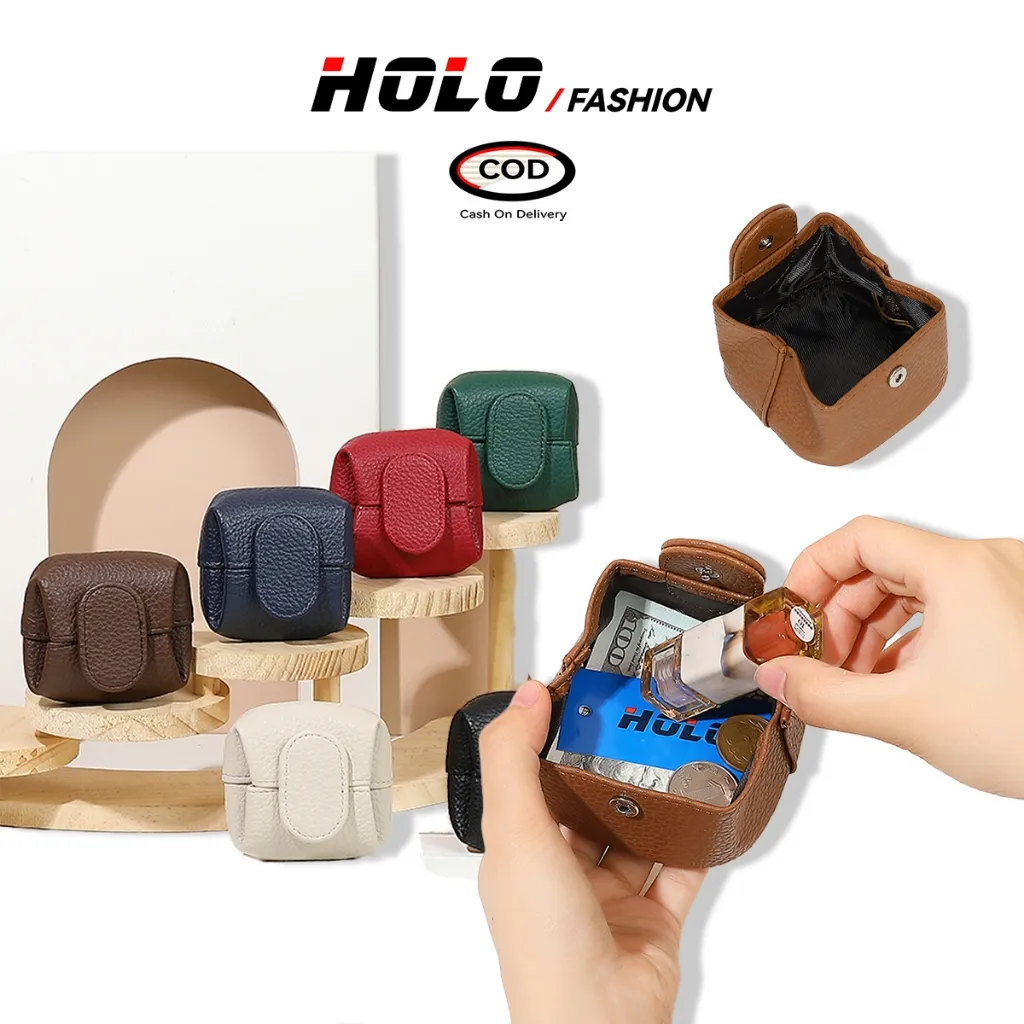 HOLO Dompet Mini Lucu Kulit PU Dompet Koin Card Holder Portabel Pouch Polos