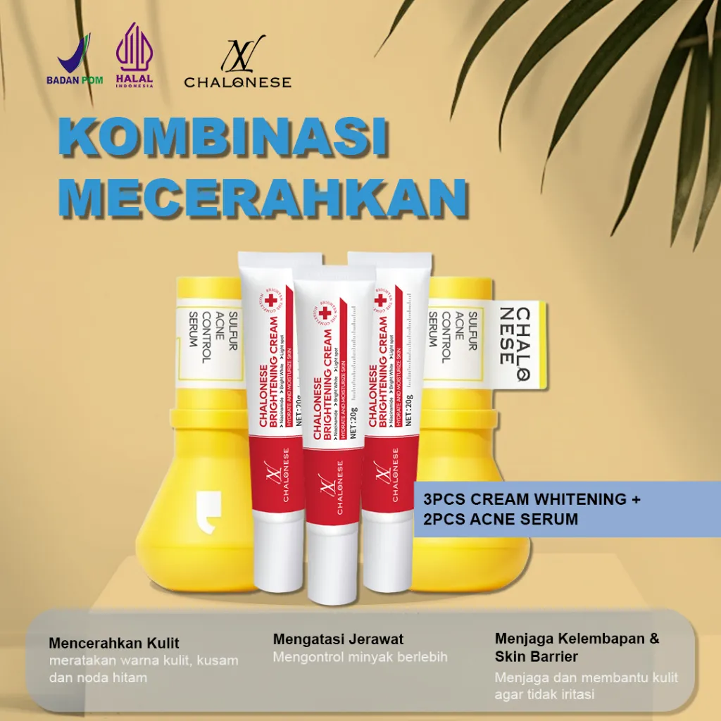 [CHALONESE] PAKET ACNE REPAIR SET 5IN1 (3PC WHITENING+2PC ACNE SERUM) Mengatasi Masalah Kulit yang Berjerawat dan Membuat Wajah tetap Lembab