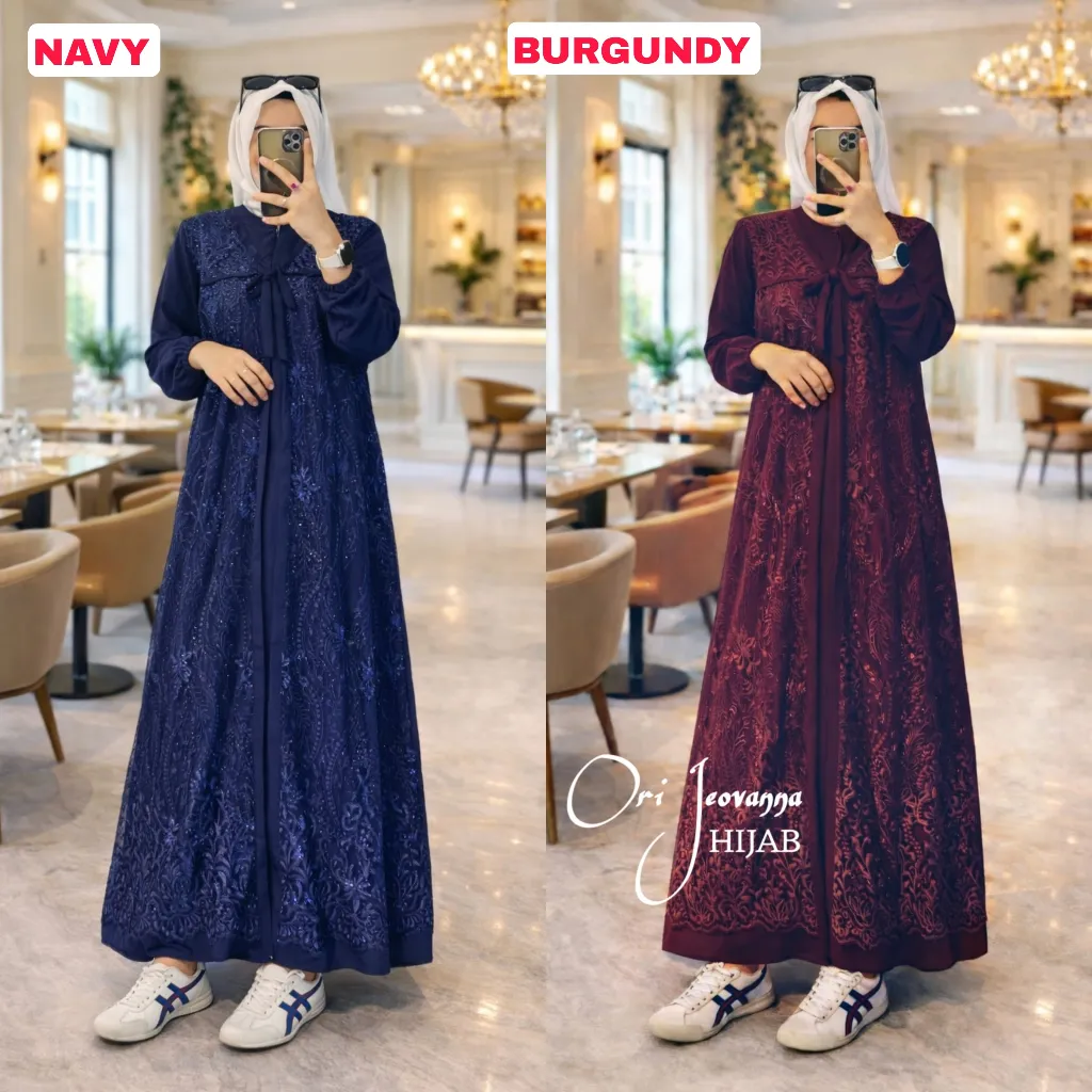 Aqsa Dress Gamis Trendy Terbaru Bahan Crinkle Mix Brokat Anggun Mewah Cantik Elegant Burgundy Teracota Mahogany Terbaru 2026