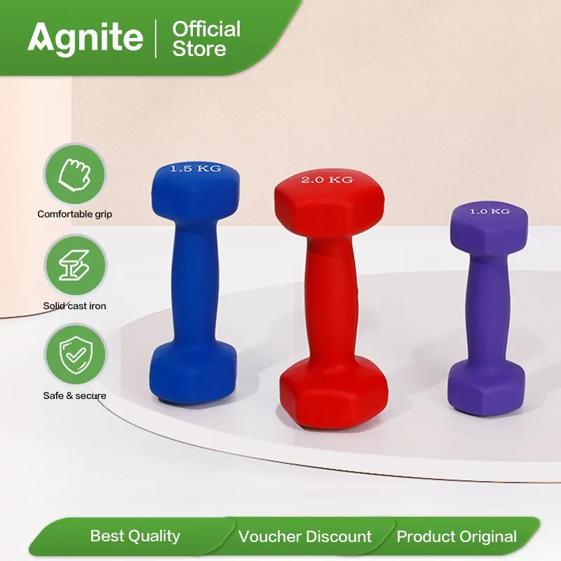 Agnite Barbel / Dumbell Vinyl Neoprene Anti Slip / Alat Gym Fitness Workout Latihan 1-2 kg ER08X