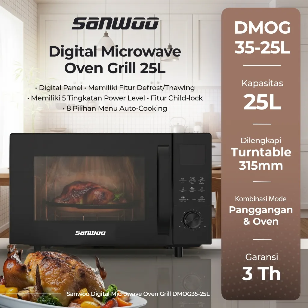 Sanwoo Digital Microwave Oven Grill 25L Premium Digital Food Heater / Mesin Penghangat Makanan Listrik Multifungsi Oven dan Grill