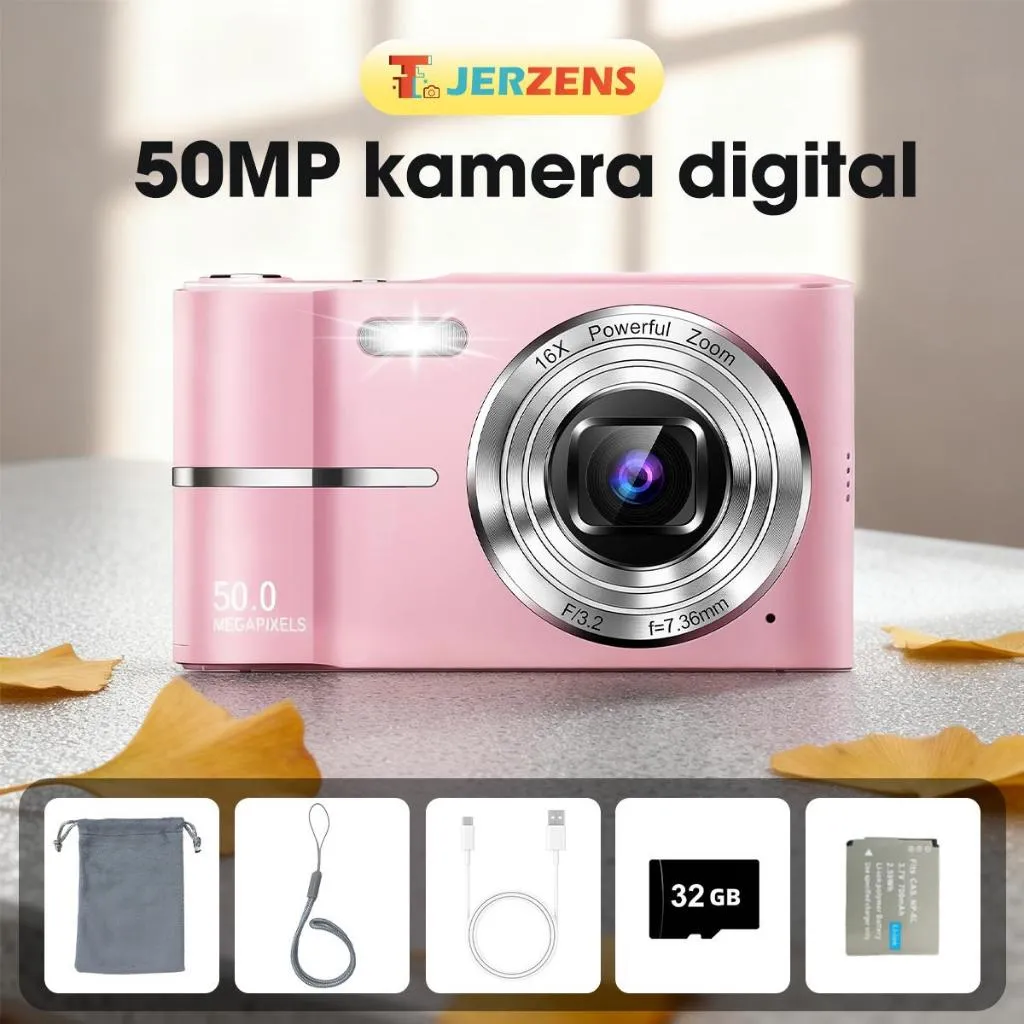 T-JERZEN Kamera Digital ccd 4k zooom 16X Cameras for Photography Small Compact Point and Shoot Digital Camera with Auto Focus Flash Cocok untuk Anak Laki-Laki &Perempuan Remaja Pemula M03