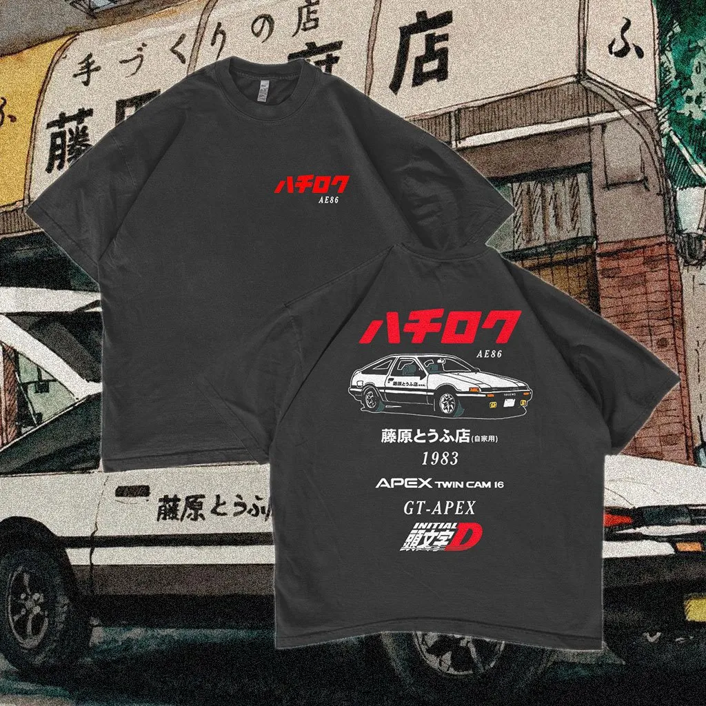 Kaos Initial D Trueno Hachi Roku Toyota AE86 Oversized T-shirt Vintage Anime #02
