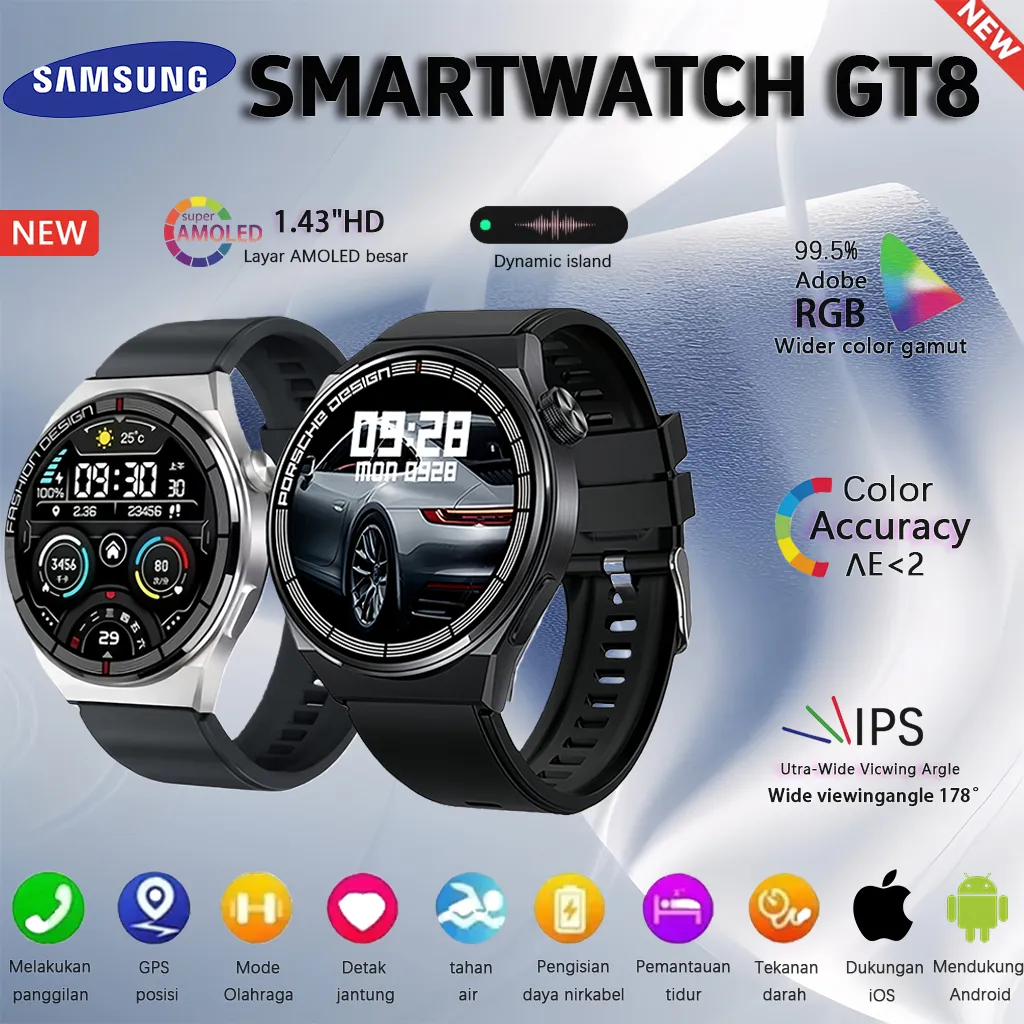 [NEW][100%Asli asli Garansi 24 bulan][COD]SAMSUNG Smartwatch GT8 Porsche Design max bluetooth telephone call watch men's and women's watches Detect blood pressure, blood sugar, heart rate, blood oxygen, multifunctional sports jam tangan smartwatch pria