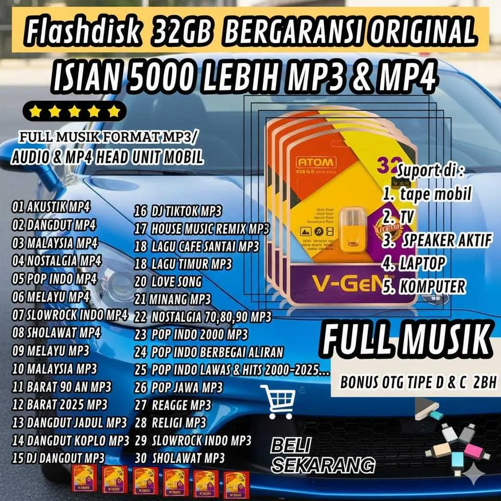 FLASHDISK 32GB V-GEN BISA UNTUK HIBURAN PERJALANAN KUOTA 5000 MP3MP4