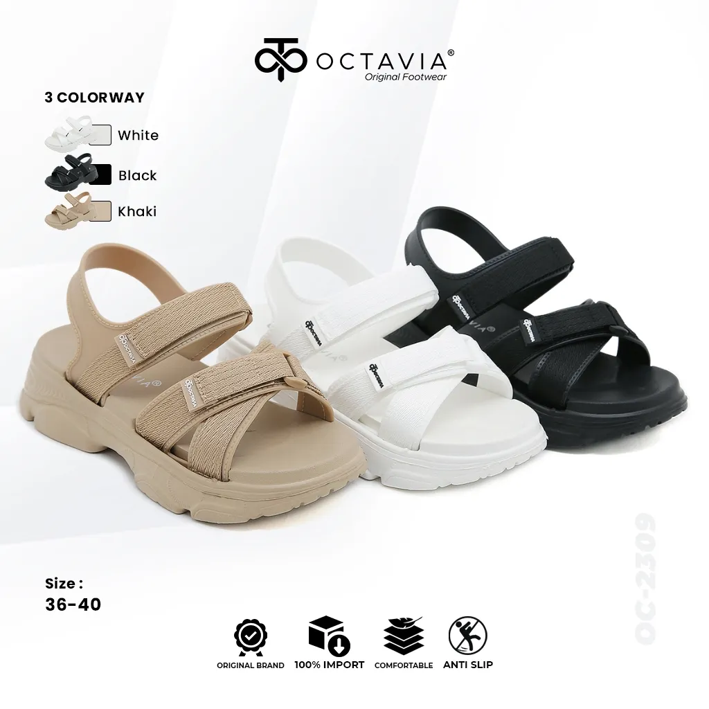 [ORIGINAL] OCTAVIA Sandal Slingback Wedges Wanita #OC-2309 (FREE BOX)