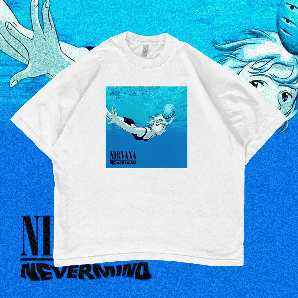 Nirvana Parodi Evangelion Rei Ayanami Baju Anime Oversized T-shirt Vintage
