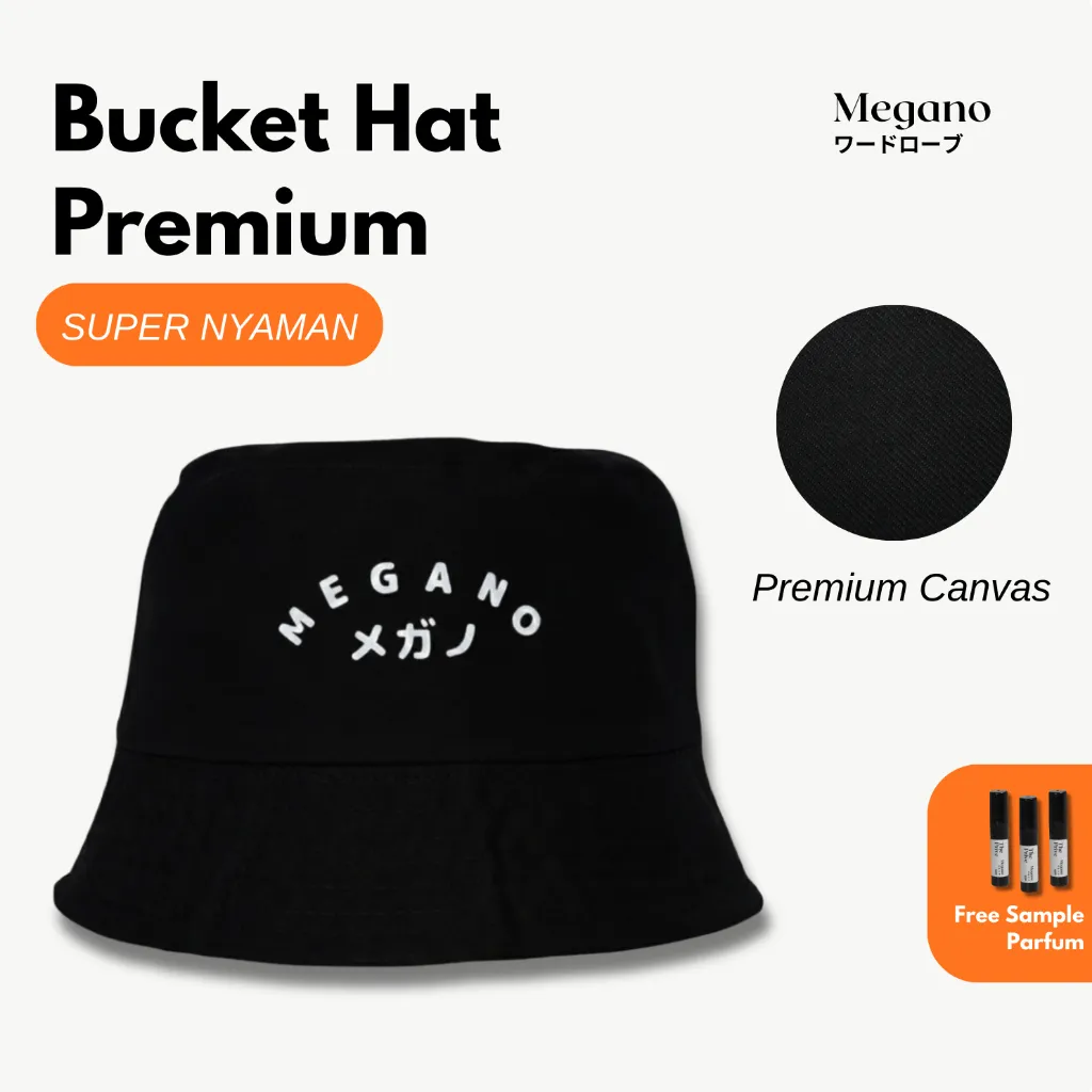 Megano.co Kuro Bucket Hat Premium | Topi Hitam Polos Bordir | Unisex Pria Wanita